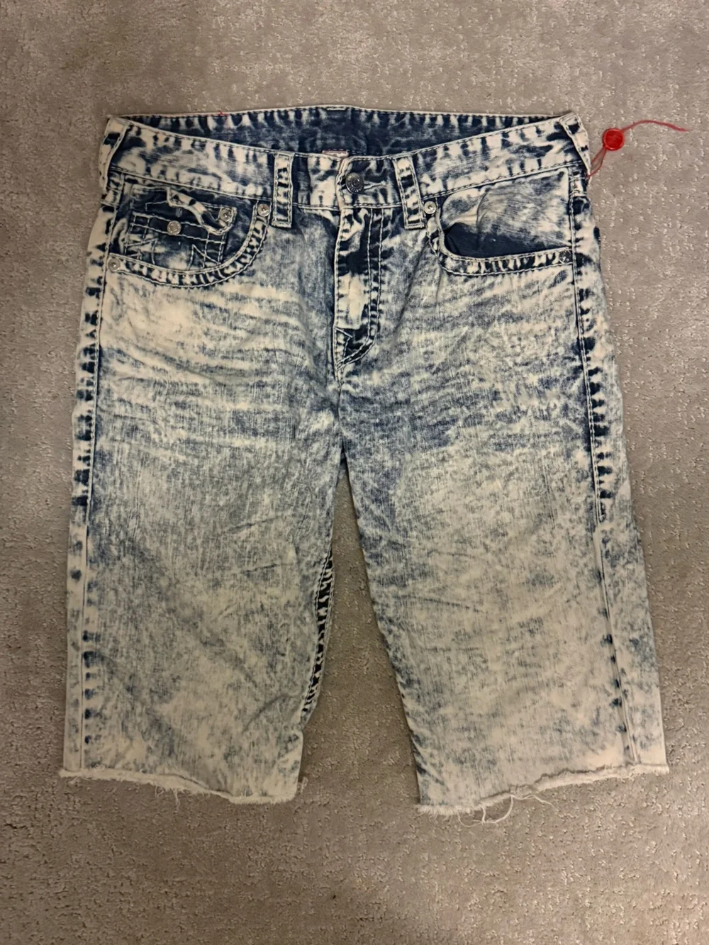 True Religion Acid Wash Jean Shorts - Blue & White